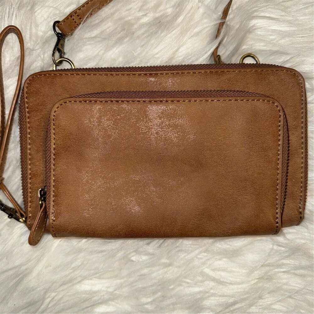 Joy‎ Susan Brushed Crossbody Convertible Wristlet Suede Vegan Leather Brown - Picture 2 of 11